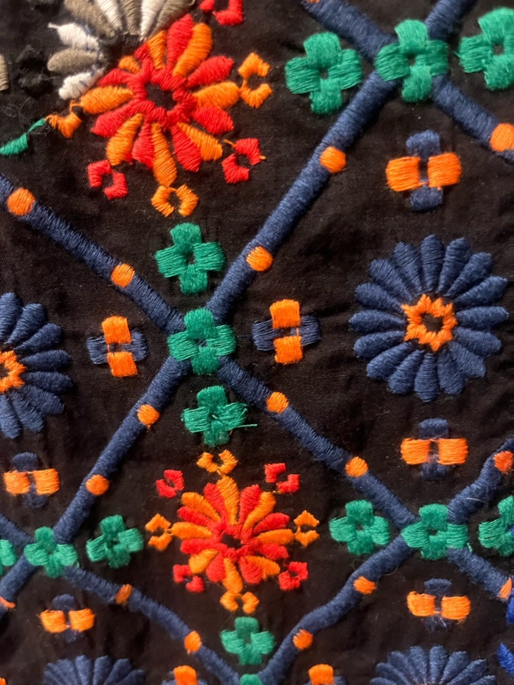 Top Shop Women’s Embroidered Boho Crop Top Black W/ Blue, Orange & Green Size 6 - Picture 4 of 9